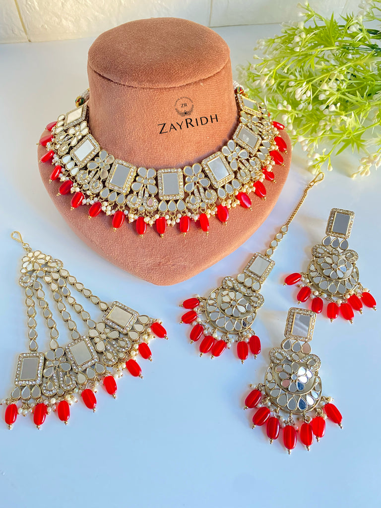 Manisha Red Mirror Bridal Set