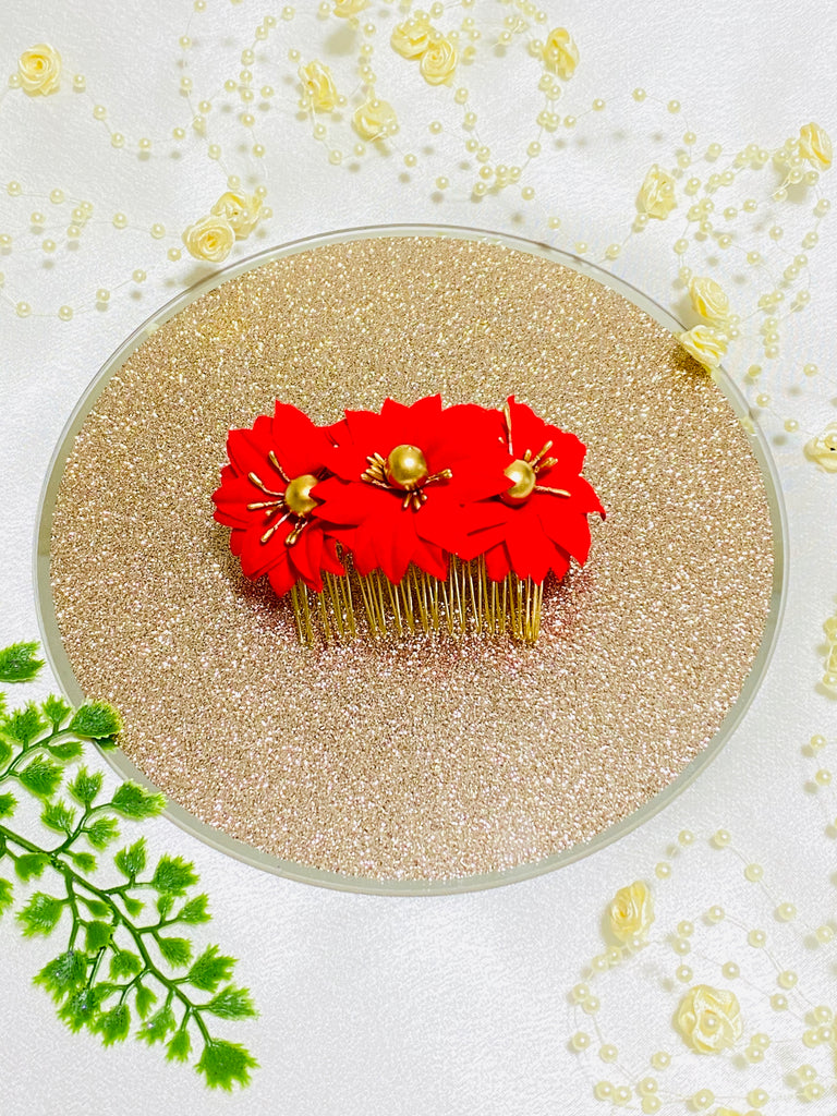 Red Bridal Hair Comb