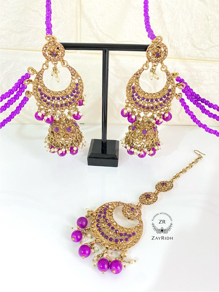 Deep Purple Earrings & Tikka