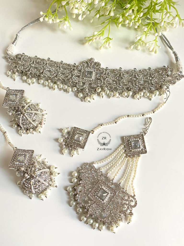 Silver asian bridal necklace set