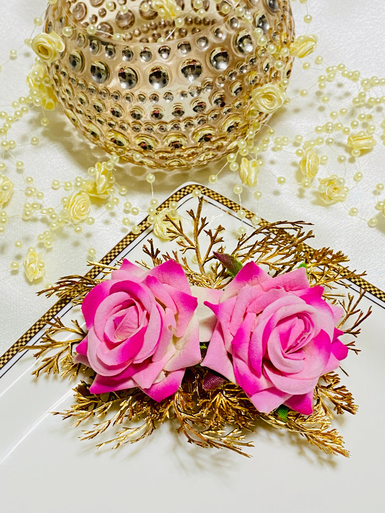 Pink and Gold Flower Hair Comb