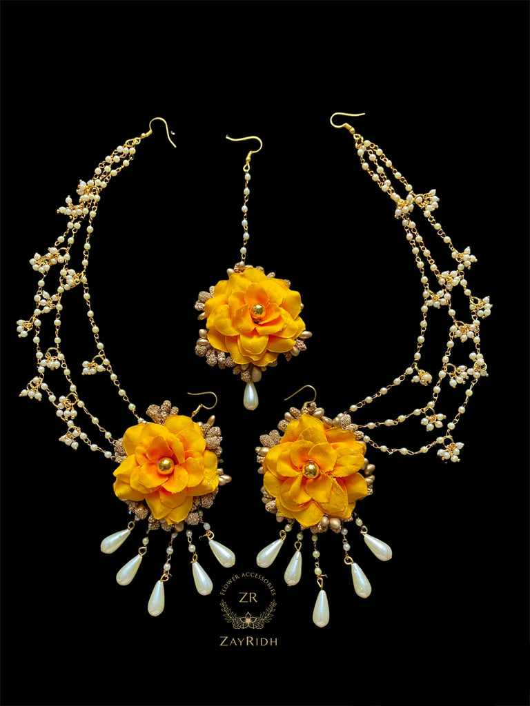 Orange Flower Tikka and Earrings Set