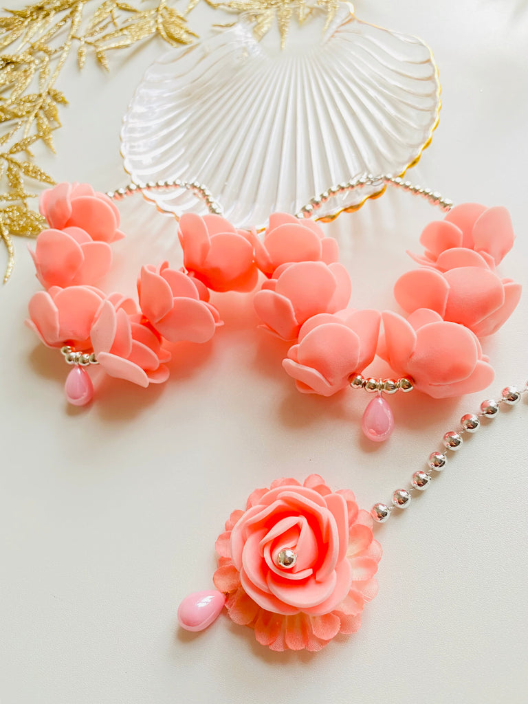 Peach Artificial Flower Earrings Set