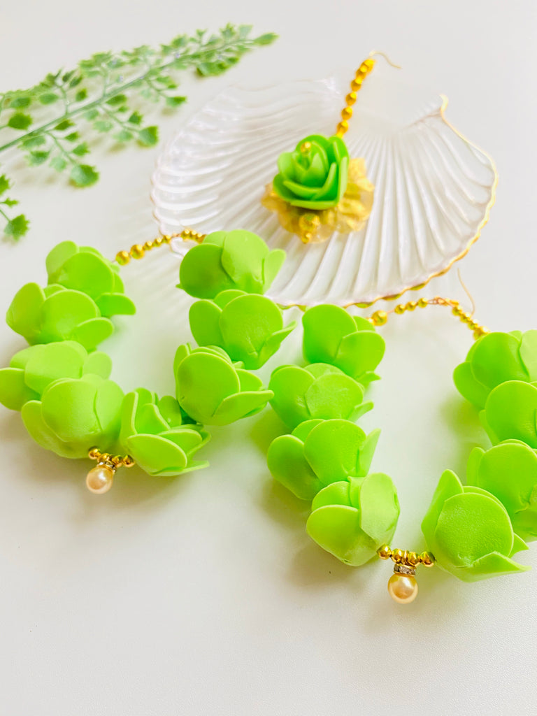 Green Artificial Flower Earring set