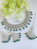 silver necklace set with earrings and tikka
