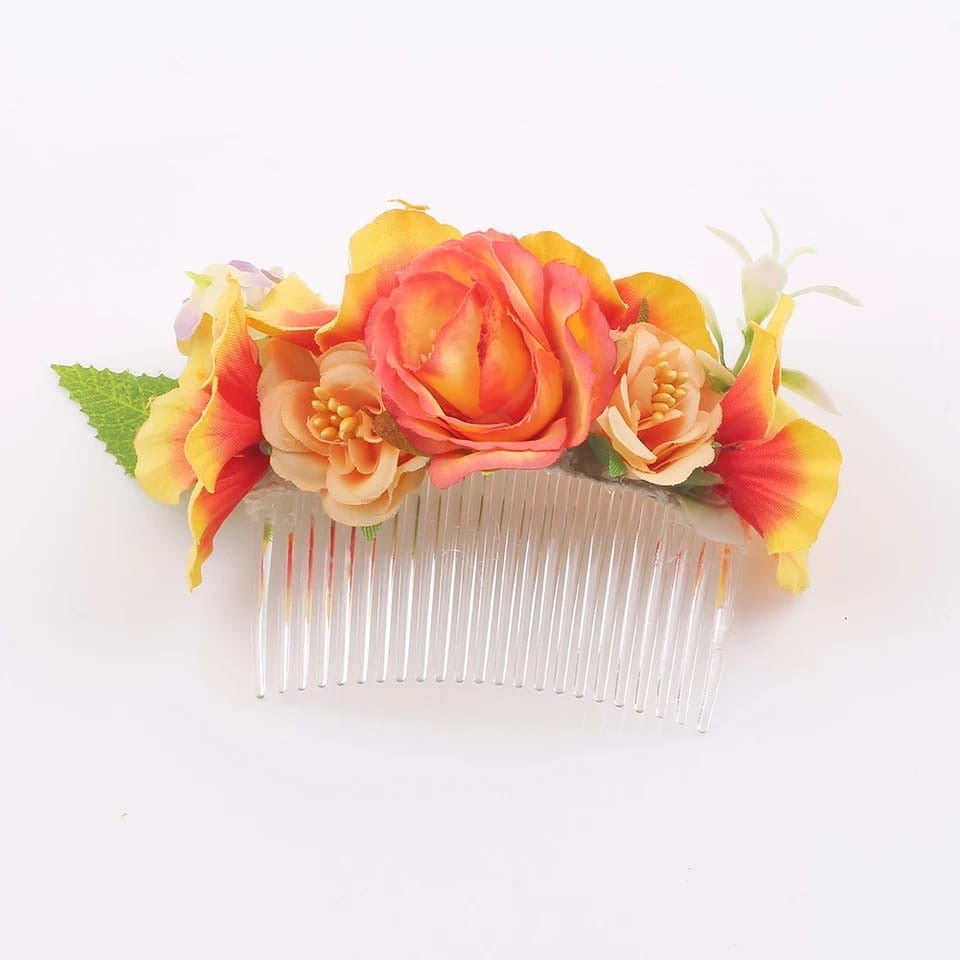 orange flower hair comb