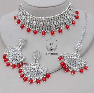 Asian traditional jewellery choker set in red and white