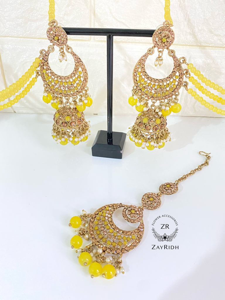 Hazera Yellow Earrings & Tikka