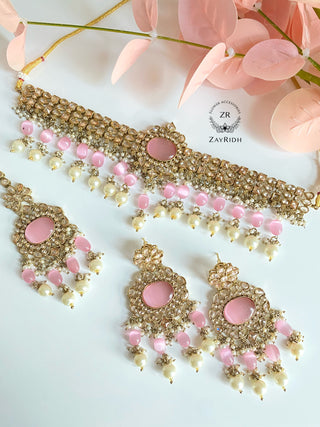 Buy pink Hasna Pearl Choker Necklace Set