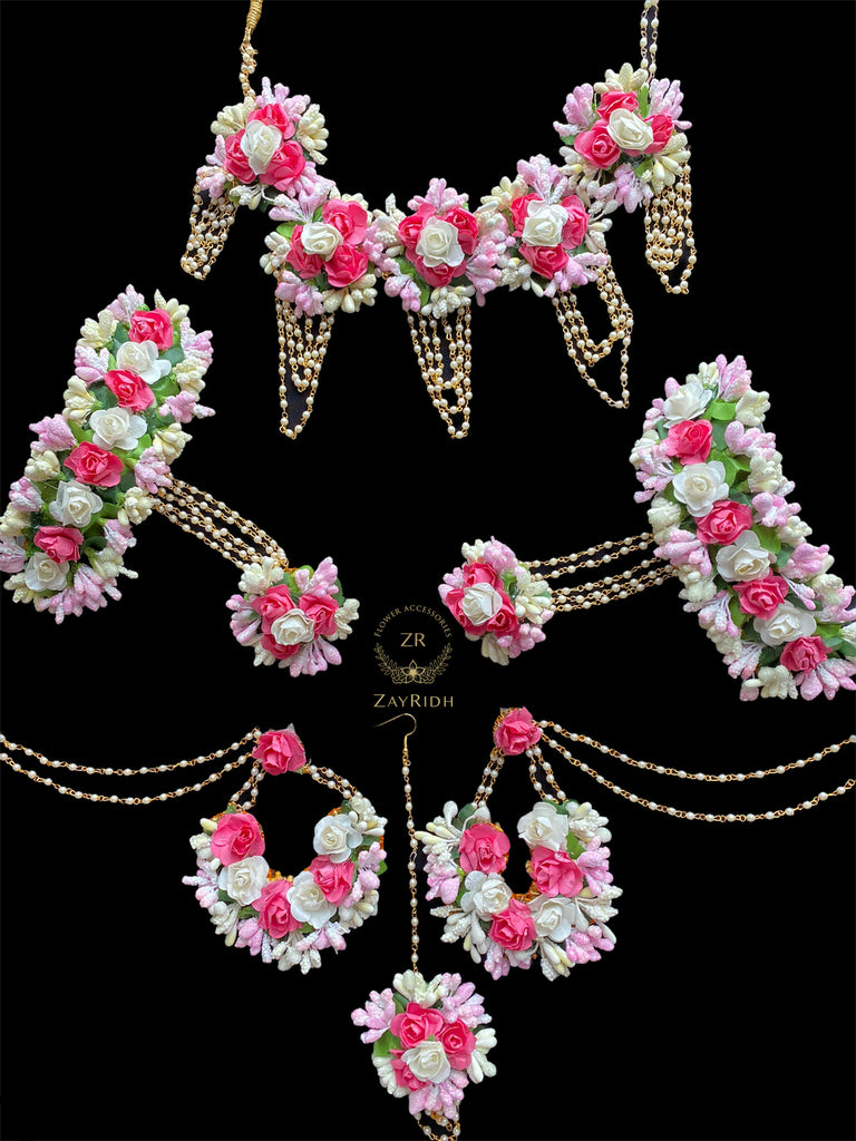 Pink flower jewellery set