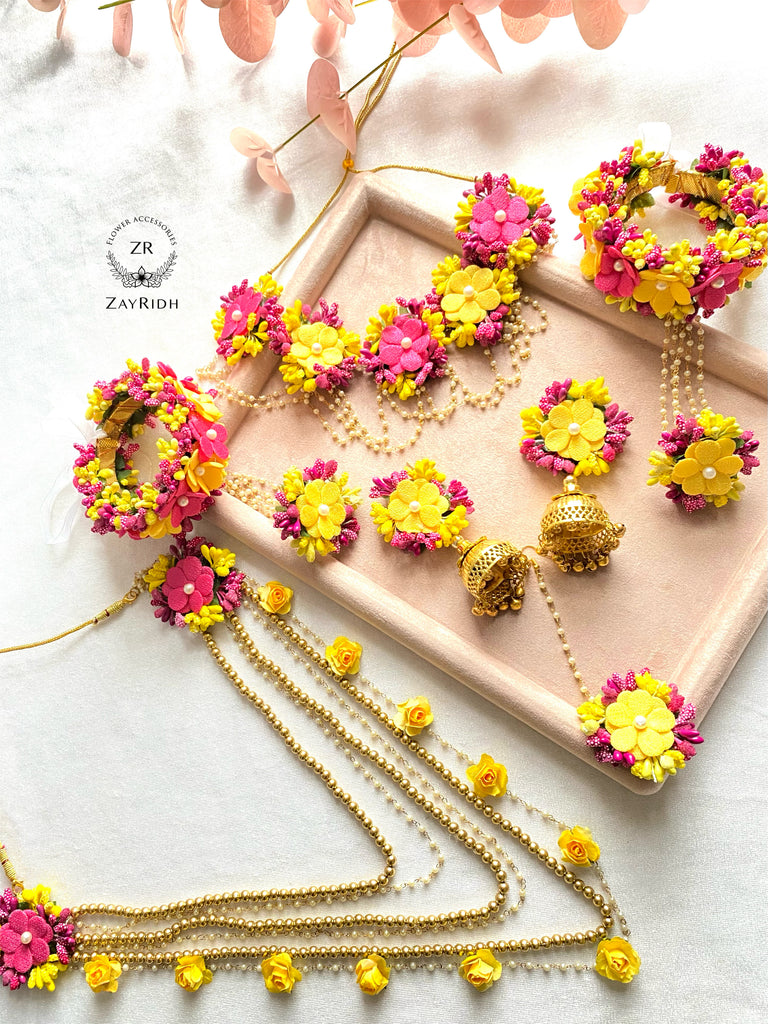  Pink Yellow Bridal Set