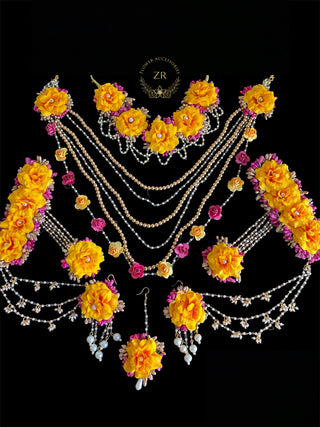 Orange Artificial Flower Jewellery Set
