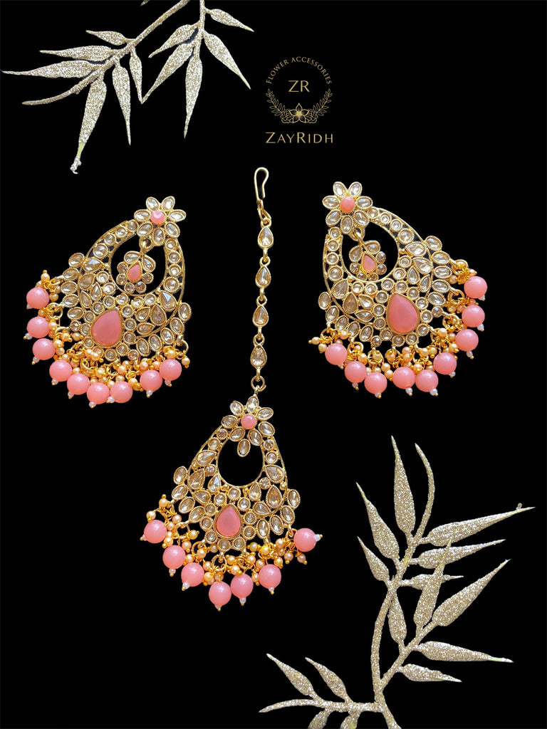 Peach Earring and Tikka Set
