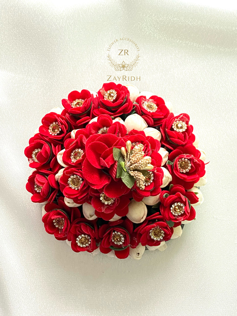 Red Diamanté Flower Bun