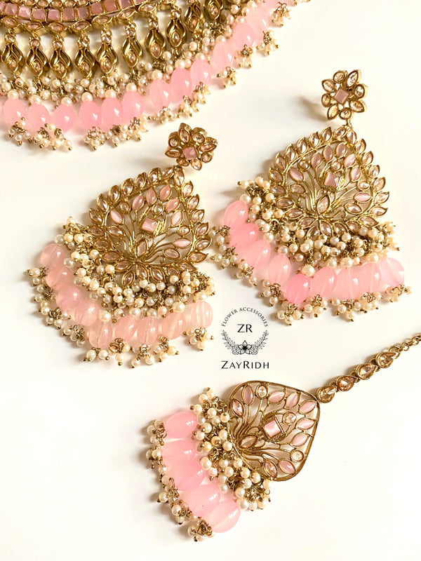 Jannat Light Pink Necklace Set in Gold