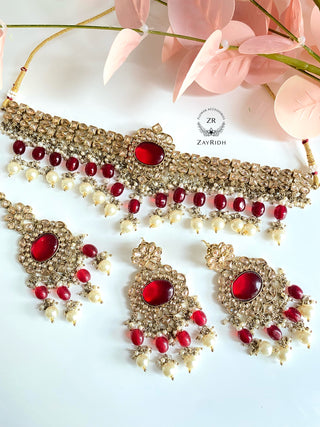 Buy red Hasna Pearl Choker Necklace Set