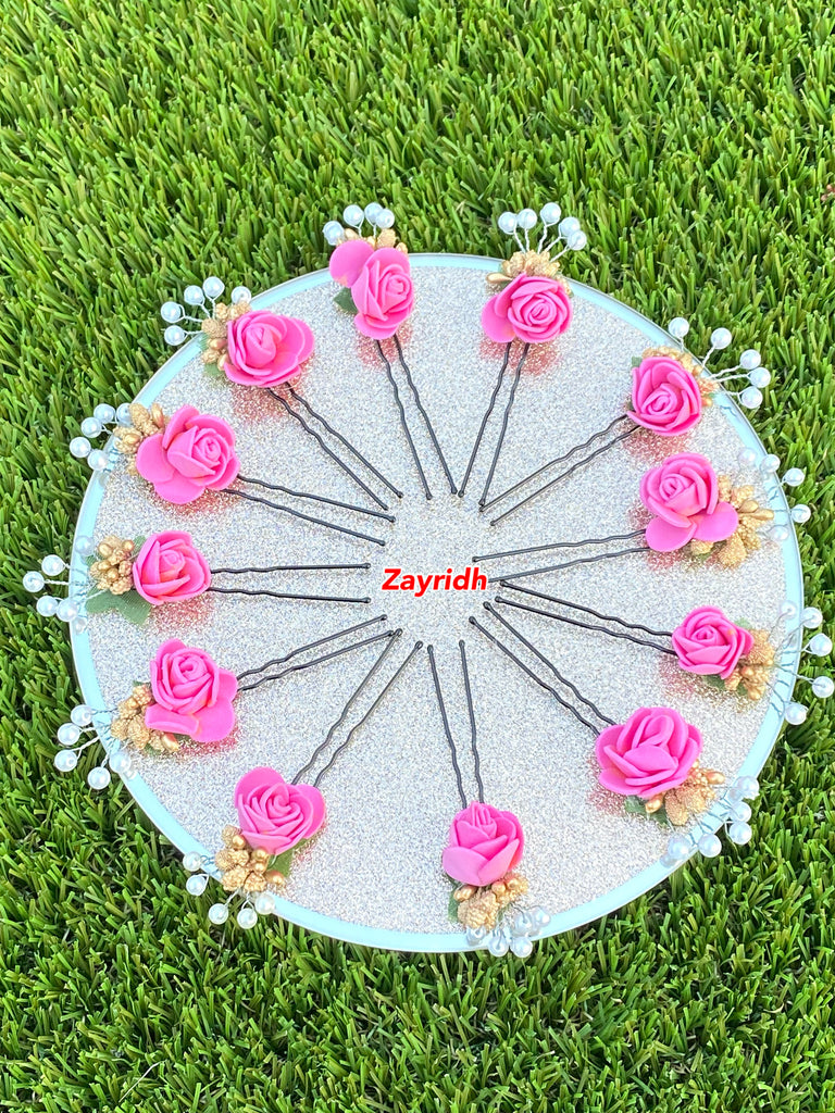 Pink Flower Hair Pins