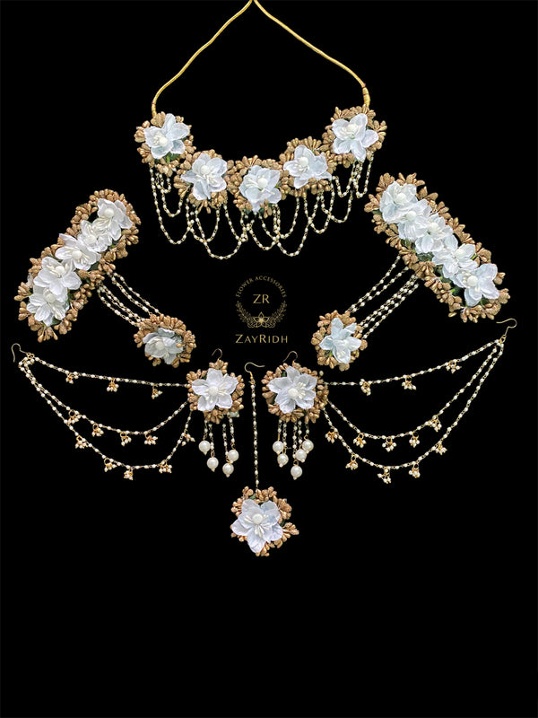 White and Gold Flower Jewellery Set