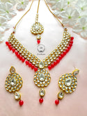 Red Necklace, Earring & Tikka Set N20