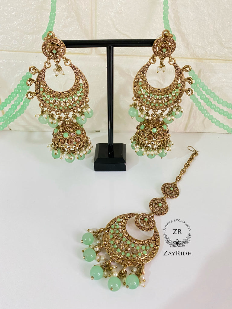 Mint Gold Earrings & Tikka