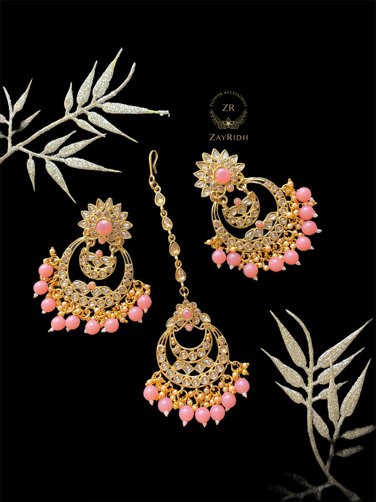 Peach Earring and Tikka Set