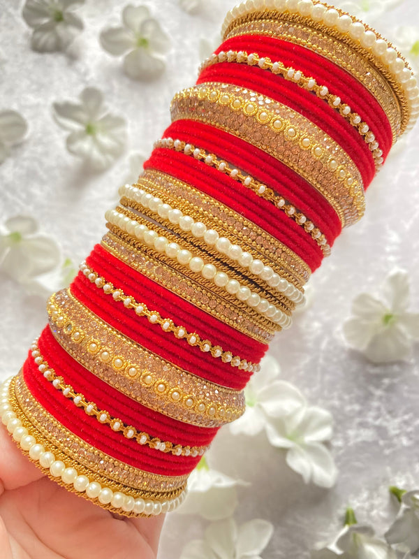 Pearl Red Bangle Set