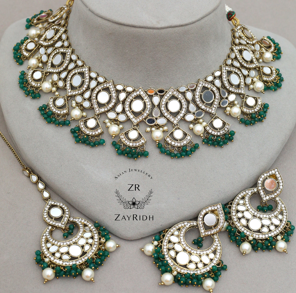 green formal necklace set