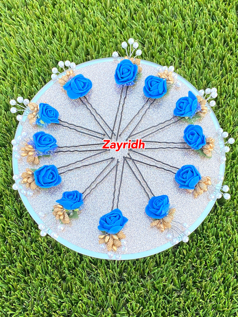 Blue Flower Hair Pins