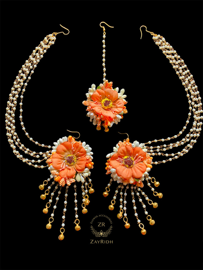 Orange Flower Earrings Set