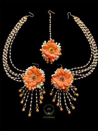 Orange Flower Earrings Set