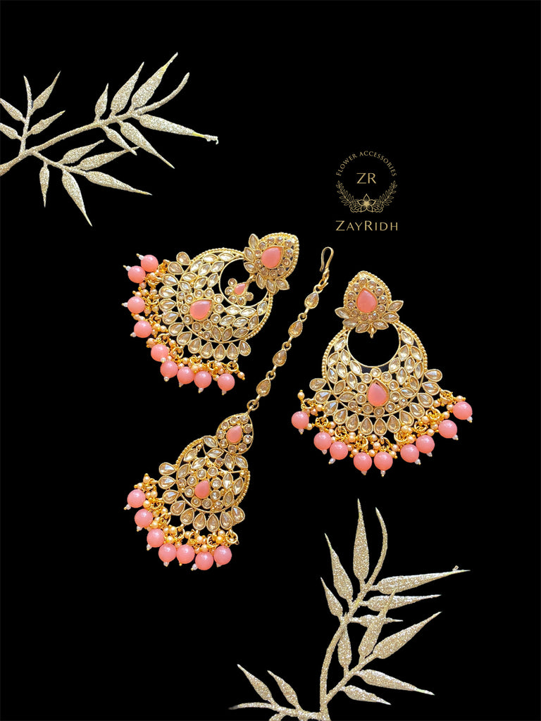 Peach Earrings and Tikka Set