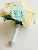 Ariel Artificial white and pastel blue Flower Bouquets