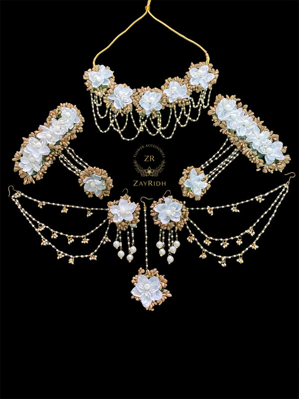 White and Gold Flower Jewellery Set