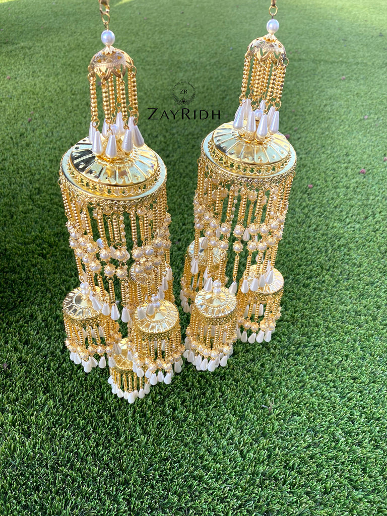 Gold and dangling Pearls Flower Kaleera