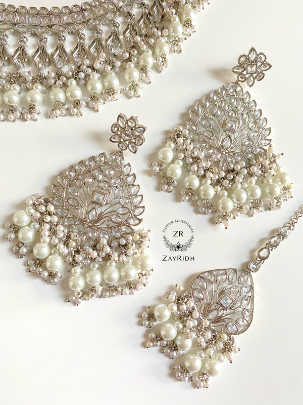 Jannat Silver/White Necklace Set