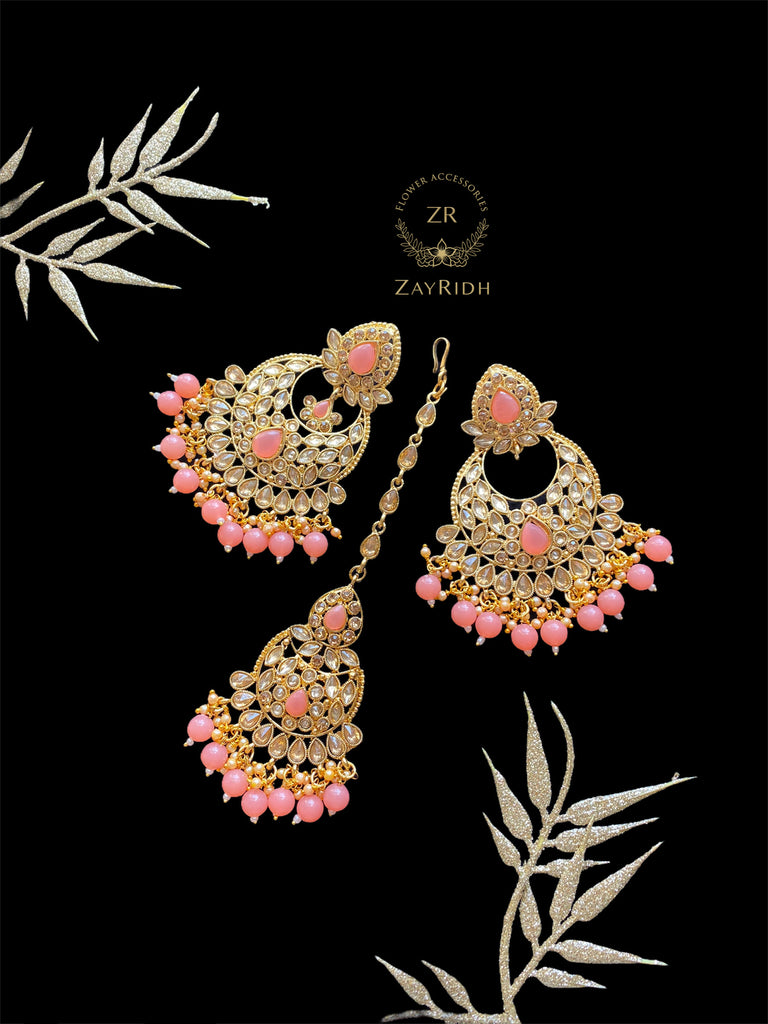 Peach Earrings and Tikka Set D2