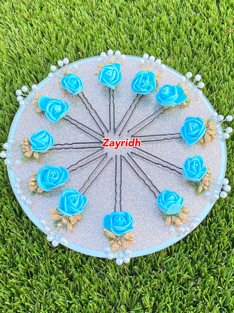 Sky Blue Flower Pins 12x 