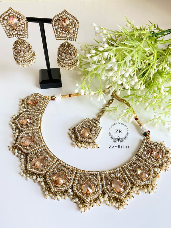 Indian necklace set with tikka and earrings