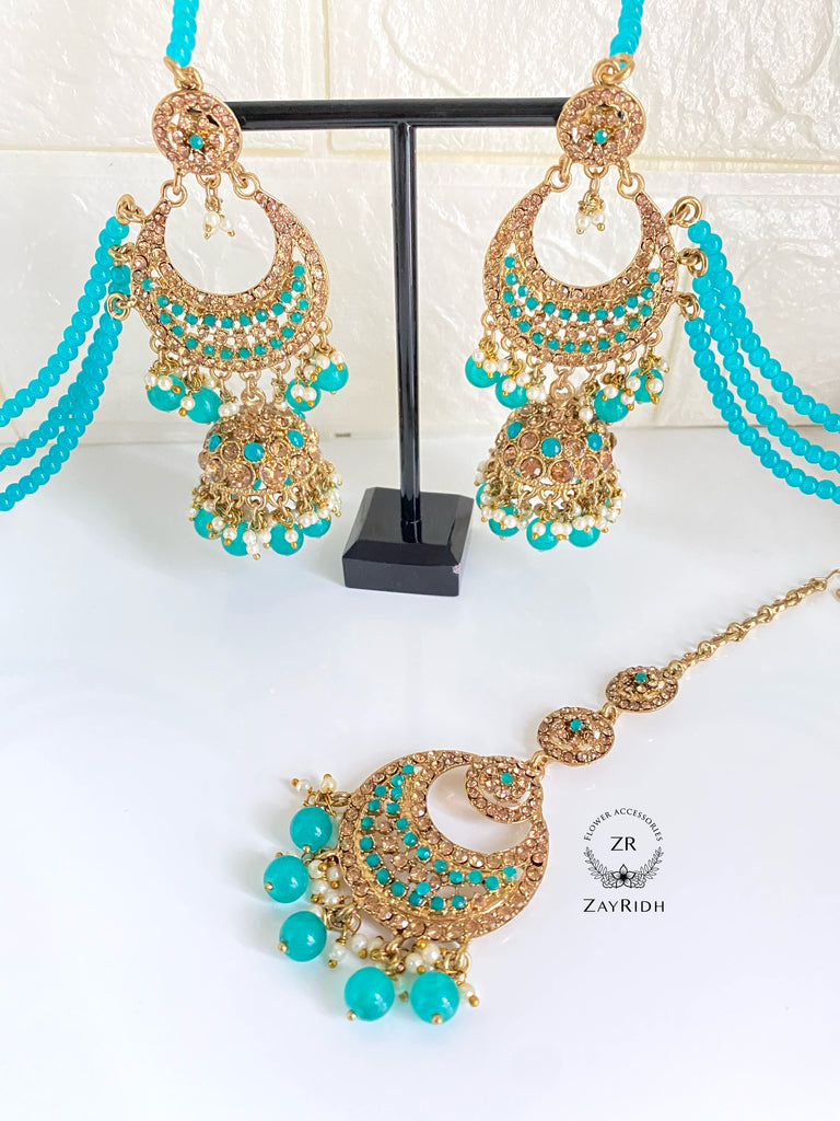 Hazera Blue Earrings & Tikka