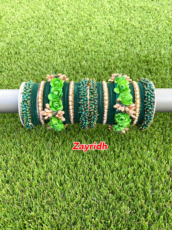 Emerald Green Flower Bangles