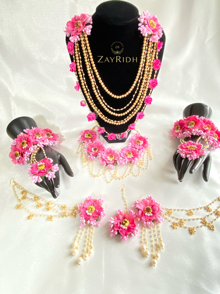 Pink artificial flower jewellery 