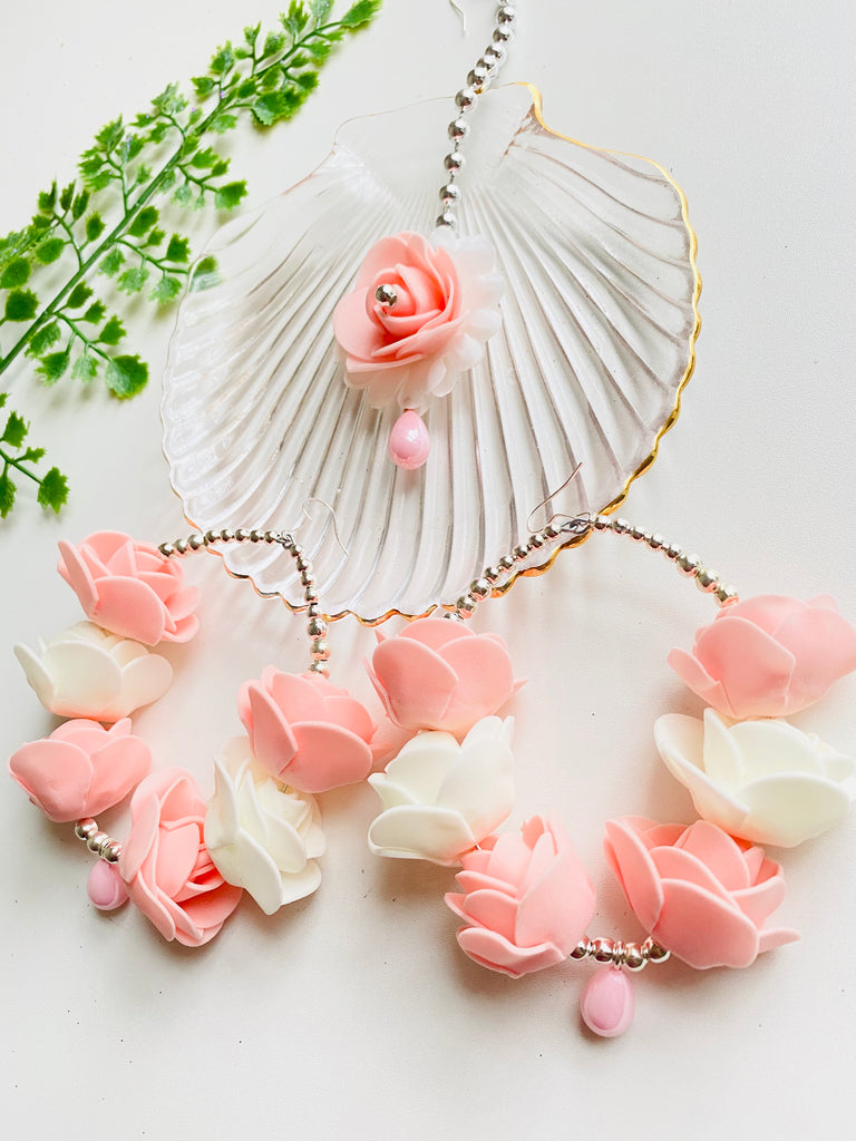 Pink Artificial Flower Earring Set