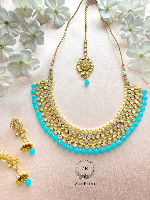 Blue Necklace, Earring & Tikka Set N18